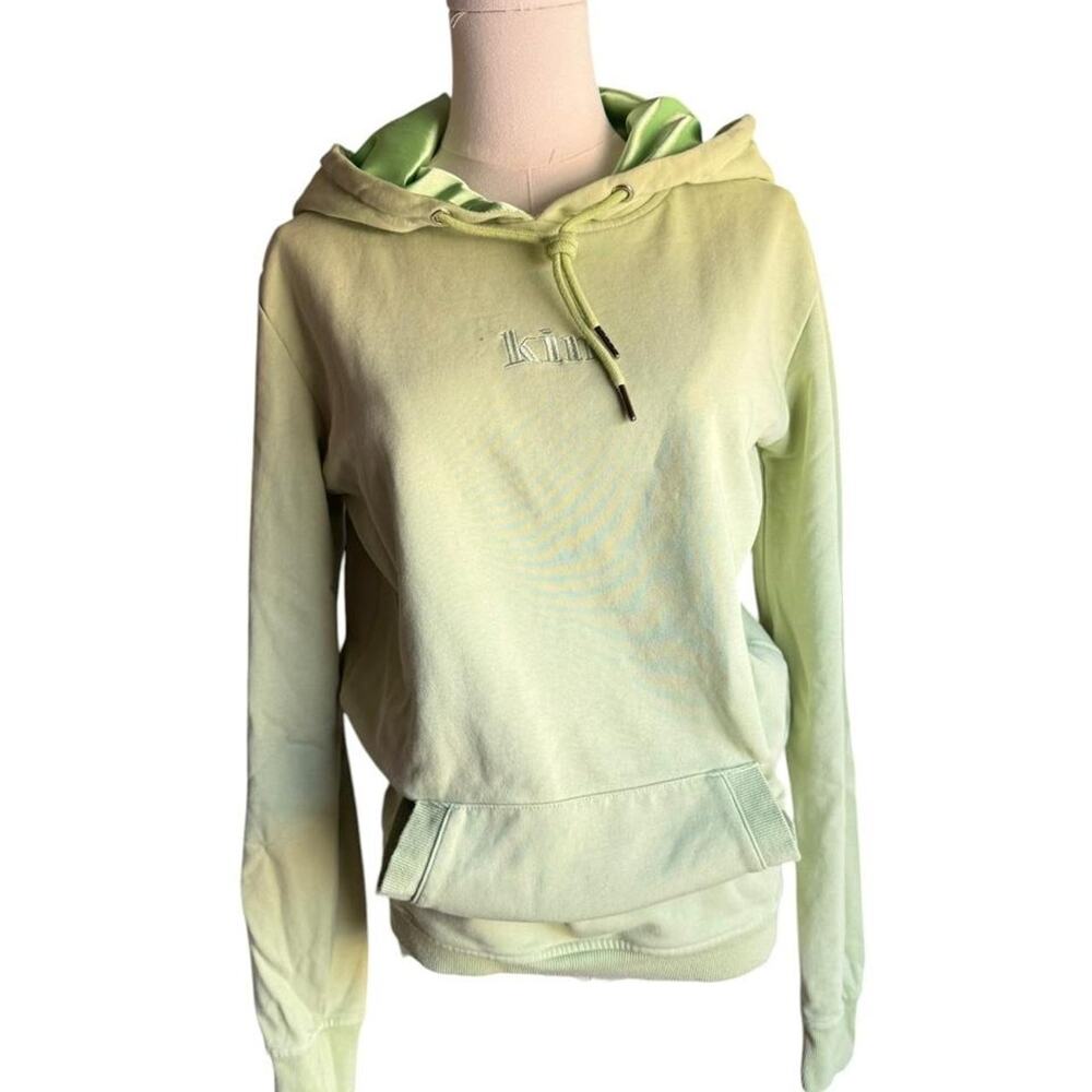 Kin Apparel Satin Lined Hoodie Lime Green Ombre Sweatshirt Small
